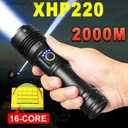 Meşaleler Yeni Yüksek Güçlü LED El Feneri XHP220 Süper Parlak USB Şarj Edilebilir Torch 18650 Zoom Güçlü Flash Işık XHP70 Avcılık Lantern Q231130