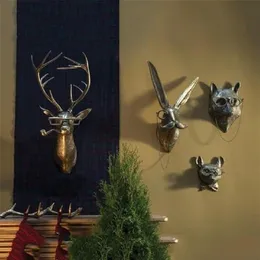 Cachimbo de alumínio bronzeado staute animal com óculos pendurado montagem na parede urso louie pequeno mouse frankie stag decoração para casa 2298s