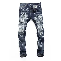 DSQ slim blue Men's Jeans Cool Guy Jeans Classic Hip Hop Rock Moto Casual Design Ripped Distressed Denim Biker hole DSQ2 Jeans 392