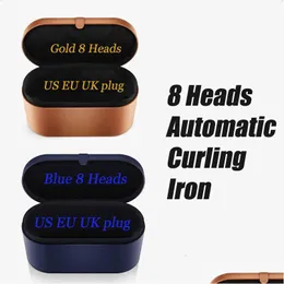 الشباك مكواة Newversion Blue/Gold Fushsia 8 Heads Mti-Function Hair Curler Matic Iron Gift Box US/UK/EU Plug Drop Products C DHBEA