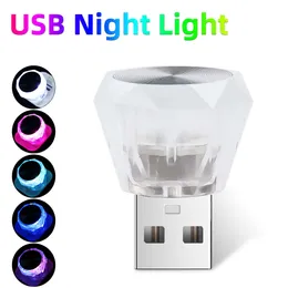 Uppgradera Mini USB Night Light Car Atmosphere Lamp Diamond Type Lampor Ögonskydd Dator Mobil Power Charging Ambient Lighting 5V