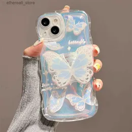 Obudowy telefonu komórkowego Bling 3D Laser Butterfly Uchwyt miękki dla iPhone'a 13 12 11 14 Pro xr XS Max Plus + Falelne tylne pokrycie Q231130