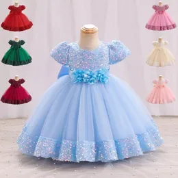 Flower Girl Dresses for Wedding pink Princess tutu Skirt sequined Ball Gown Jewel Vintage Child First Communion Dress 2023 Tulle Long Kids Princess Children Dresses