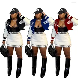 Damenjacken FNOCE 2023 Jacke Damen Bunte Kurze Einreiher Buchstaben Bedruckter Baseballanzug Sportmode Lässige Oberteile