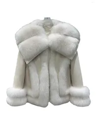 Casaco de pele feminino lapela versão curta solta do design single-breasted quente e confortável 2023 inverno 1116