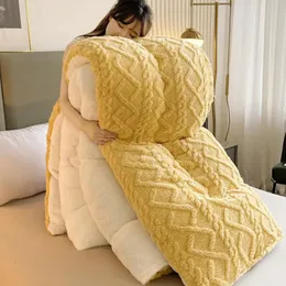 Sängkläder sätter tjock varm mjölk sammet vinterkomforner med fårskinn filtar lämpliga för enkel- och dubbelsängar som fyller täcke säng filt 231129