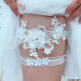 Fabulous 3D Flowers Lace Bridal Garters Sexy Rhinestones Pearls Women Garter Wedding Leg Belt Bride Romantic Thigh Garter Ring Female Accessories