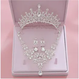 Hela högkvalitativa Fashion Crystal Wedding Bridal Jewelry Set Women Bride Tiara Crowns Earring Necklace Wedding Jewelry Acces293G