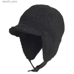 Beanie/Totenkopfkappen Outdoor Fleece Warme Wintermützen mit Visier Winddichte Ohrenklappe Totenkopfmütze Trapper Jagdmütze Skimütze Q231130