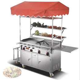 Carrello per snack TeppanyakiGas Barbecue commerciale Bancarelle del mercato notturno Spiedini fritti Spiedini bolliti Pancake multicereali Carrello per snack a gas