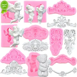 New Sugarcraft Flower Silicone Molds Baroque Relief Angel Cake Border Fondant Cake Decorating Tools Candy Chocolate Gumpaste Moulds