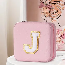 Первоначальные буквы розового цвета, дорожные коробки для ювелирных изделий, подарки на день рождения для женщин, рождественские подарки для девочек-подростков