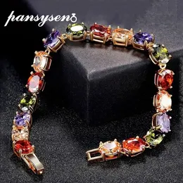 PANSYSEN 18CM Charms Ruby Amethyst Peridot Gemstone 925 Sterling Silver Jewelry Bracelets for Women Fashion Bracelet Party Gifts C351f