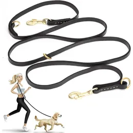 Dog Collars Leashes Soft Leather Dog Leash Hands Free Dog Leather Leash Multi-function Dog Training Walking Leash Outdoor Pet Leash for Service Dogs 231129