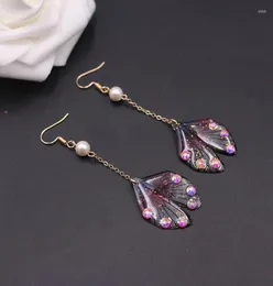 Dangle Earrings Fairy Tale Mermaid Tail Dreamy Gradient Purple Butterfly Insect Wing Long Romantic Bridal2991350