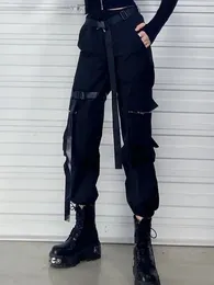 Kvinnors byxor Techwear Gothic Black Cargo Women Mall Goth Streetwear Joggers Overdimensionerade fickor Lossa byxor för kvinnlig punk kpop