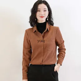 Vrouwen Blouses Shirts Nieuwe Herfst Winter Lange Mouw Blouse Vrouwen Single Breasted Revers Dame Werk Vintage Uitloper Shirt Topsyolq