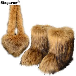 Boots Faux Racoon Dog Fur Sets Furry Bags and Women s Winter Snow Shoes Girls Fluffy Luxurey Handbags 231130