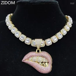 Collares colgantes Hombres Mujeres Hip Hop Bite Forma de labio Collar con cadena de cristal de 13 mm Iced Out Bling HipHop Fashion Charm JewelryPen2586
