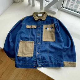 Mode vintage arbetskläder män denim jackor carhart designer jacka män kvinnor kofta päls broderi panel hip hopp tröja lös design 5322ess