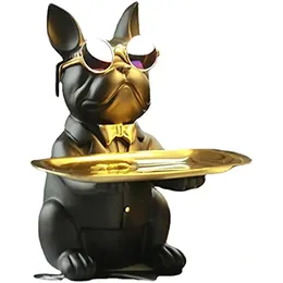 Dekorativa föremål Figurer Harts Bulldog Desk Storage Tray Statue Coin Piggy Bank Animal Sculpture Table Decoration Multifunction Office Home Decor 231129