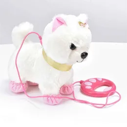 Robô cão controle de som interativo cão brinquedos eletrônicos de pelúcia filhote de cachorro pet caminhada casca trela brinquedos de pelúcia para crianças presentes de aniversário lj2271y