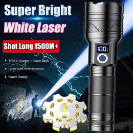 Torches Powerful 60W LED Flashlight USB Rechargeable Zoomable Emergency Torch Super Bright Spotlight Long Range Tactical Camping Lantern Q231130