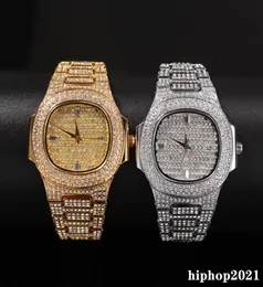 Full Diamond Iced Out Watch New Fashion Hip Hop Punk Gold Silver Mens Watch Calendar Quartz Watch Gift4610231