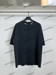Xinxinbuy 남자 디자이너 티 티 셔츠 파괴 파리 래치 편지 인쇄 짧은 슬리브 면화 검은 흰색 블루 그레이 s-2xl