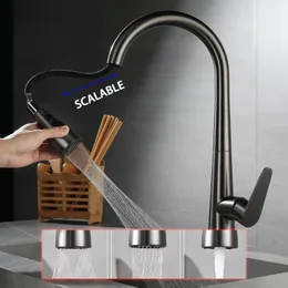 Küchenarmaturen Wasserhahn 360 Grad drehbar, flexibles Ausziehbecken, Edelstahl, Multifunktions-Kaltsprüher-Zubehör 231130