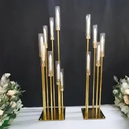 Shinny Gold Silber quadratische Form Acryl Blumenständer Tischdekoration für Hochzeit und Event-Dekoration 006