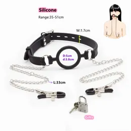 Massage Products Silikonring Gag Flirting Open Mouth With Chain Nipple Clamp för par Rollspel under BDSM Sexigual Bondage SM SEXY Toys