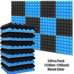 12Pcs Blue 12Pcs Black Mixed Color Soundproof Pyramid Studio Foam 30x30x5cm Acoustic Panels KTV Drun Room Wall Pad Wallpapers285O