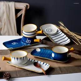Skålar handmålad keramik skål maträtt tvådelar dekorativa bordsartiklar efterrätt tallrik frukost med handtag middag sallad