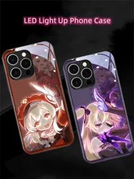 Casos de telefone celular LED Chamada Luz Flash Up Phone Case para Honor 30 50 60 70 80 Pro V30 V40 Smart Control Capa Luminosa para Genshin Impact Design Q231130