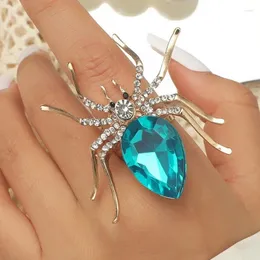 Cluster Rings Exaggerated Big Spider Opening For Women Men Personality Colorful Crystal Ring Gothic Insect Animal Jewelry Halloween Gift