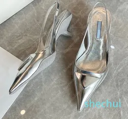 Women Pumps triangle Mid-heel Slingback Sandals Designers Shoes High Heels Sandales Espadrilles Espadrille