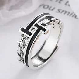 S925 Sterling Silver Jewelry Chain Drop Glue T Letter Ring Trend Versatile Open Ring