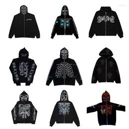 Men's Hoodies Y2K Unisex Rhinestone Full Zip Up Sweatshirt 2023 Design Man Woman Crystal Casual Hooded Jacket Vintage Streetwear