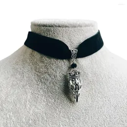 Choker Gothic Crown Skull Raven For Women Girl Mystery Pagan Witch Jewelry Accessories Vintage Goth Head Velvet Necklace