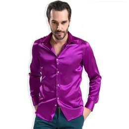 Men's Casual Shirts Fashion Shiny Silky Satin Dress Shirt Luxury Silk Like Long Sleeve Mens Casual Shirts Performance Stage Wear Clothing 231130