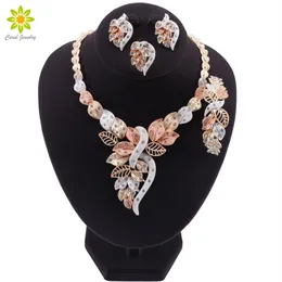 Set di orecchini di collana di perline africane di moda Set di gioielli da sposa per donna nigeriana Set di gioielli colorati in oro di marca Dubai225u