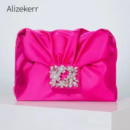 Evening Bags Shiny Rhinestone Folds Satin Handbags Women Elegant Gemstone Envelope Evening Clutch Purses Wedding Ladies Chain Crossbody Bags 231129