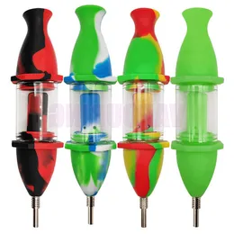 Mais novo Colorido Fumar Silicone Hookah Bong Tubos Portátil Removível Herb Tobacco Filtro Waterpipe Bubbler Plataformas Petrolíferas 10mm Ponta de Metal Pregos Palha Cigarro Titular