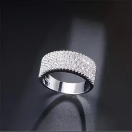 Ins Top Vente Anneaux De Mariage Bijoux De Luxe 18K Or Blanc Remplissage 5A Zircon Cubique Saphir CZ Diamant Pierres Précieuses Fête Femmes Éternité E318Z