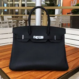 Bolsas Bojin originais loja on-line Bolsa TOGO de couro de vaca de camada superior lichia botão prateado 30 CM bolsa macia de alta qualidade com logotipo real