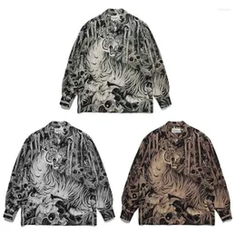 Camicie casual da uomo Nero Albicocca Grigio Marrone WACKO MARIA Manica lunga hawaiana Uomo Donna 1:1 Foresta di bambù Tigre Bottoni Rayon Top