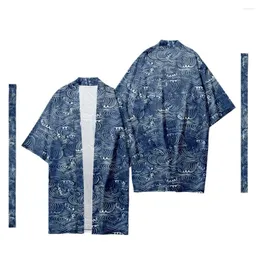 Etnik Giyim Erkekler Japon Sakura Deseni Uzun Kimono Hırka Samuray Kostüm Geleneksel Gömlek Yukata Ceket 11