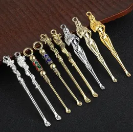 Latest Metal Dab Dabber Beaty Earpick With Ring 9 Styles Smoking Snuff Snorter Sniffer Powder Spoon Shovel Scoop Pipe Tool Straw Accessories