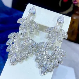Dangle Earrings ASNORA Luxury Long Pendant Feather For Women Wedding Cubic Zirconia CZ DUBAI Bridal Boucle D'oreille Femme